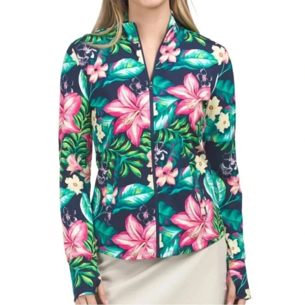 Tommy Bahama- Floral Long Sleeve Zip-up UPF 50 size Small